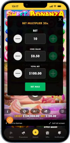 Definições de Aposta Sweet Bonanza – Ajustar Valor e Moeda
