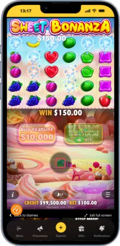 Écran de jeu Sweet Bonanza sur mobile – rotation des rouleaux