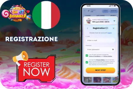 Pagina di registrazione Sweet Bonanza – Crea il tuo account su CasinoLab