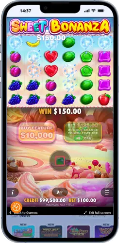Sweet Bonanza na mobilu – herní obrazovka se spiny